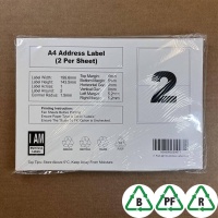 A4 Perm Self Adhesive Labels - White - 2 to a sheet, rounded corners. Pack of 100 Sheets