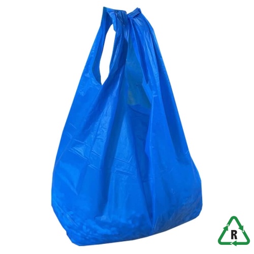 Blue Recycled Vest Carrier Bag - 11 x 17 x 21 °
