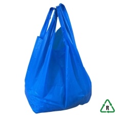 Blue Recycled Vest Carrier Bag - 12 x 18 x 24 ° - Galaxy - 20micron 100% Recycled - Qty 100